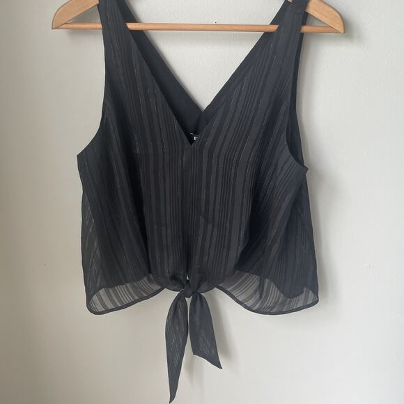 NWT EXPRESS‎ Tank Top Womens Size Medium Black Sheer Stripes Knot Tie - Picture 1 of 7